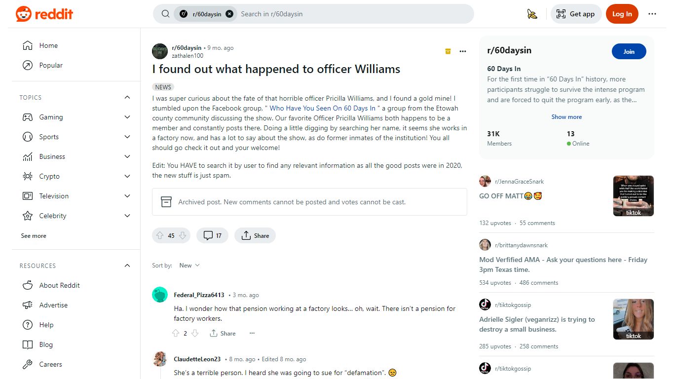 I found out what happened to officer Williams : r/60daysin - Reddit