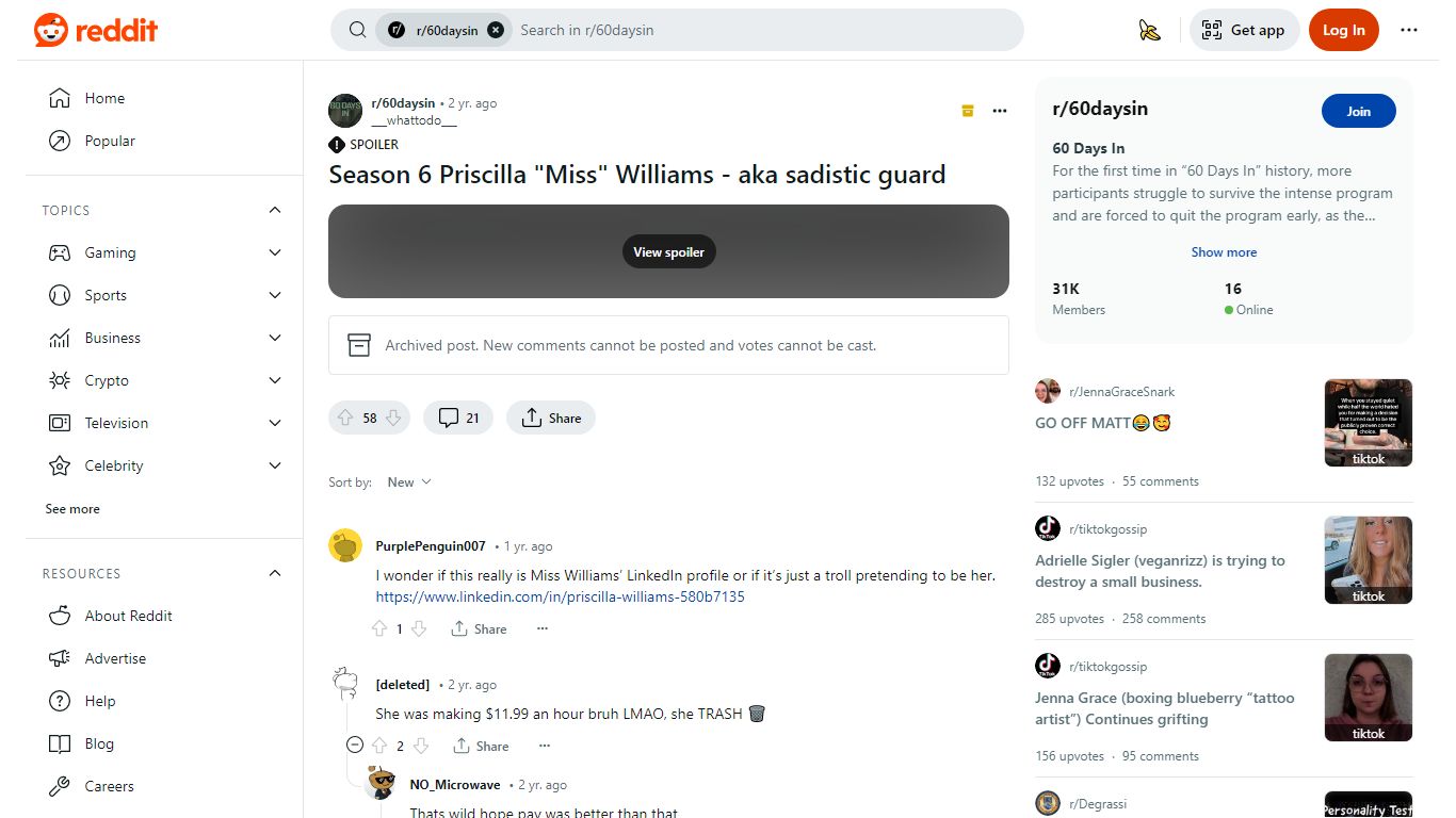 Season 6 Priscilla "Miss" Williams - aka sadistic guard