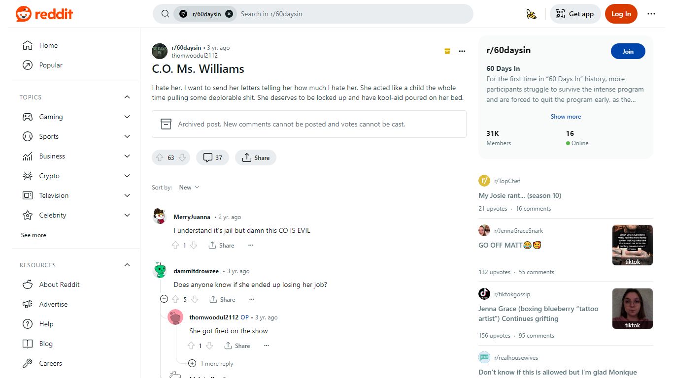 C.O. Ms. Williams : r/60daysin - Reddit